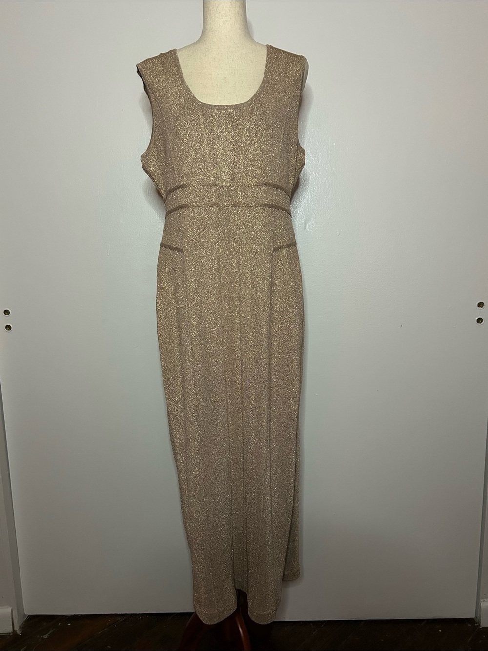 CALVIN KLEIN Gold Metallic Maxi Sleeveless Dress